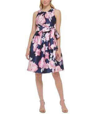 NWT Jessica Howard Womens Petite Floral Sleeveless Tie Waist Dress Size 6